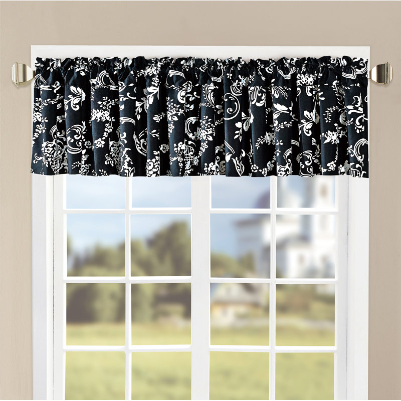 Floral Tailored Window Valance, Black