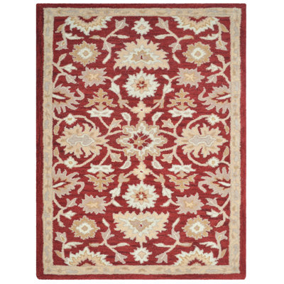 Tapis écologiques en laine touffetée à la main Archlebov - 5 pi x 8 pi, rectangulaire, de couleur rouge, design moderne contemporain, tapis épais antidérapants faits à la main pour salon, chambre à coucher
