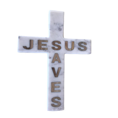 Jesus Saves Inlay Marble Cross White