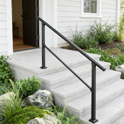 Outdoor Handrail, Powder Coated Iron Staircase Handrail, Indoor Handrail, Porch, Deck, 1-Piece Set