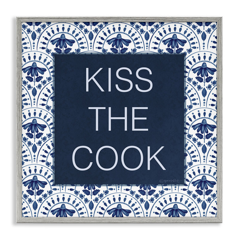 «Kiss The Cook Blue Florals», giclée encadrée, conception par Annie Lapoint, H 12 po x l 12 po, Estampe numérique Farmhouse