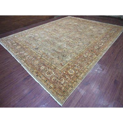 12'x15'4" Stone Gray, Peshawar with Bijar Garus Design, Hand Knotted, Natural Dyes, Densely Woven, 100% Wool, Oversized, XL, Oriental Rug