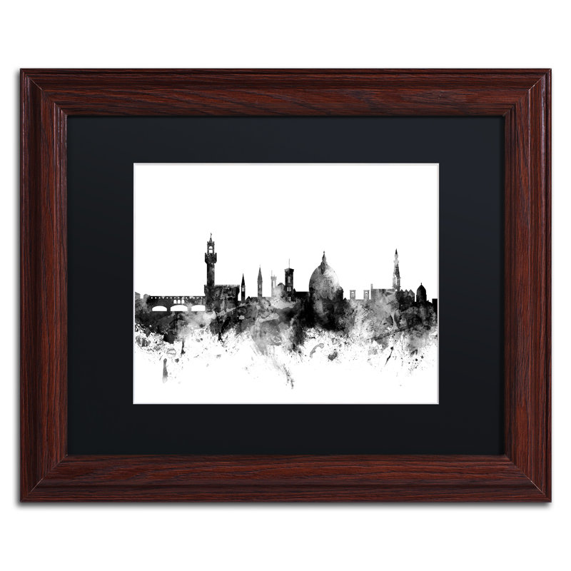 « florence italie horizon b&w », reproduction d’impression sur toile encadrée, H 11 po x l 14 po x P 0,5 po, Encadrement brun