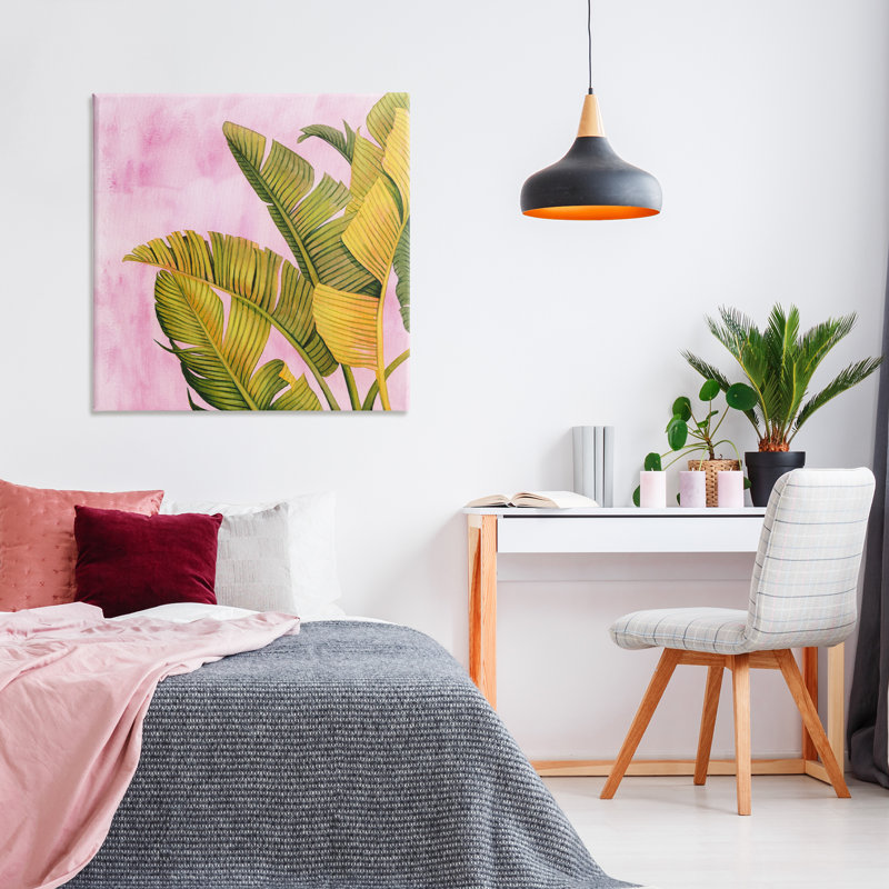 «Leafy Pink & Palms», art mural par Grace Popp, H 36 po x l 36 po