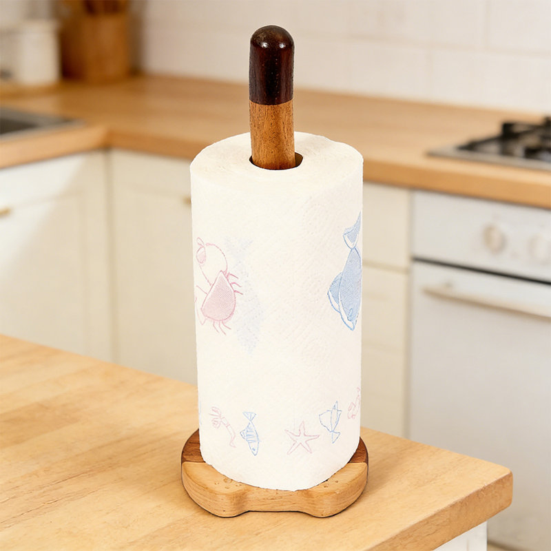 Porte-essuie-tout pour chat 13 po pour la cuisine et la salle de bain - Mignon comptoir porte-papier sur pied en bois massif, décoration intérieure