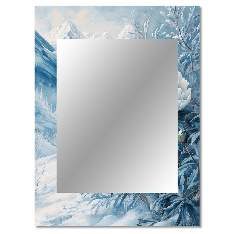 Neige pivoines dans le paysage d'hiver III - grand miroir de pivoines, décor de miroir mural traditionnel, 40 po x 30 po