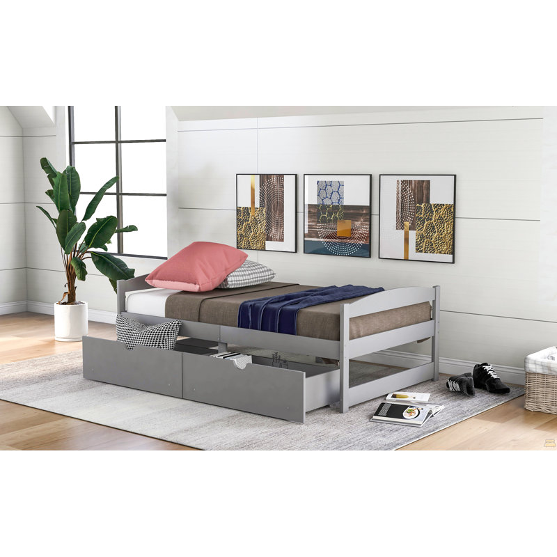 Lit plateforme simple avec deux tiroirs, Gris