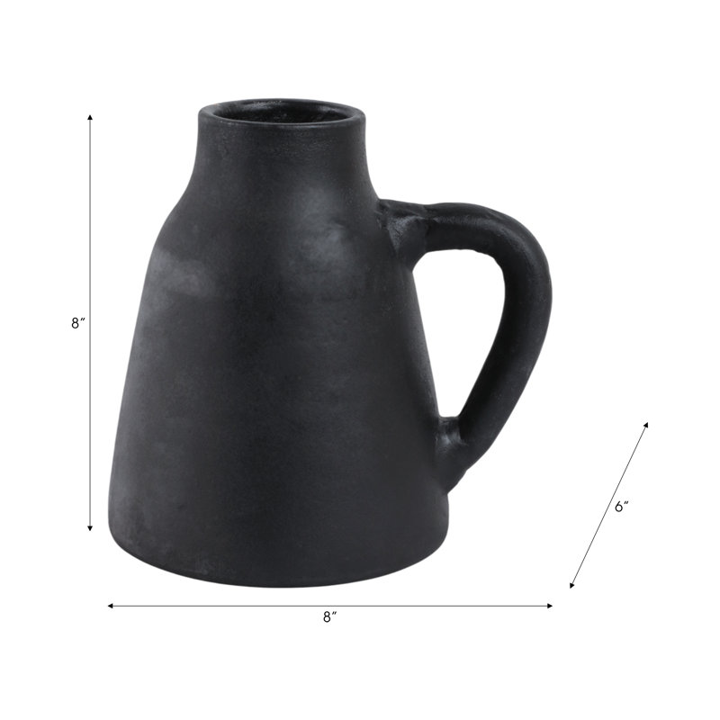 Vase de table en terre cuite Anasta, Hauteur totale - 8,5 po, Noir