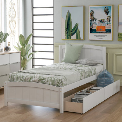 Twin Size Platform Bed With Two Drawers