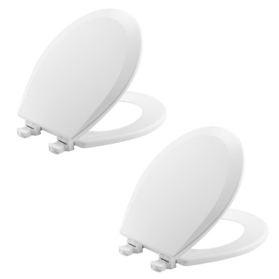 Bemis 500EC Toilet Seat with Easy Clean & Change Hinges, Durable Wood, Round, White, 2-Pack