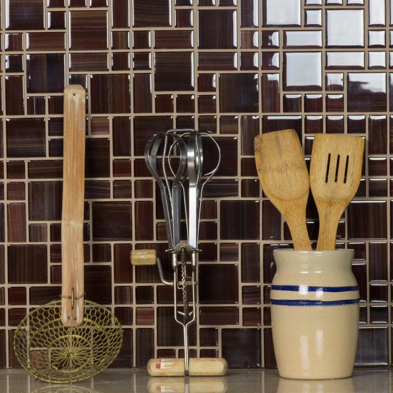 Handicraft 12 in. x 12 in. Stained Glass Multi Finish Versailles Mosaic Decorative Kitchen & Bathroom Wall Tile, Chocolate