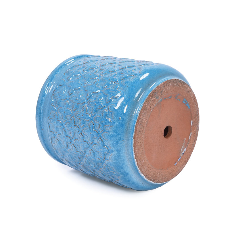 3 Flower Ceramic Flowerpot, Modern Planter, Antique Blue, Patio, Garden, Windowsill, Heat-, Effective Drainage Indoor And Outdoor Use, All-Weather , Reinforced Construction, Sleek Design, Built-In