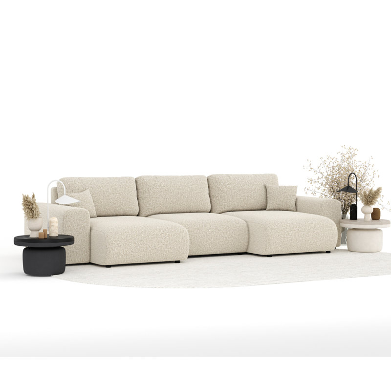 Six-seater panoramic sofa, Beige Boucle