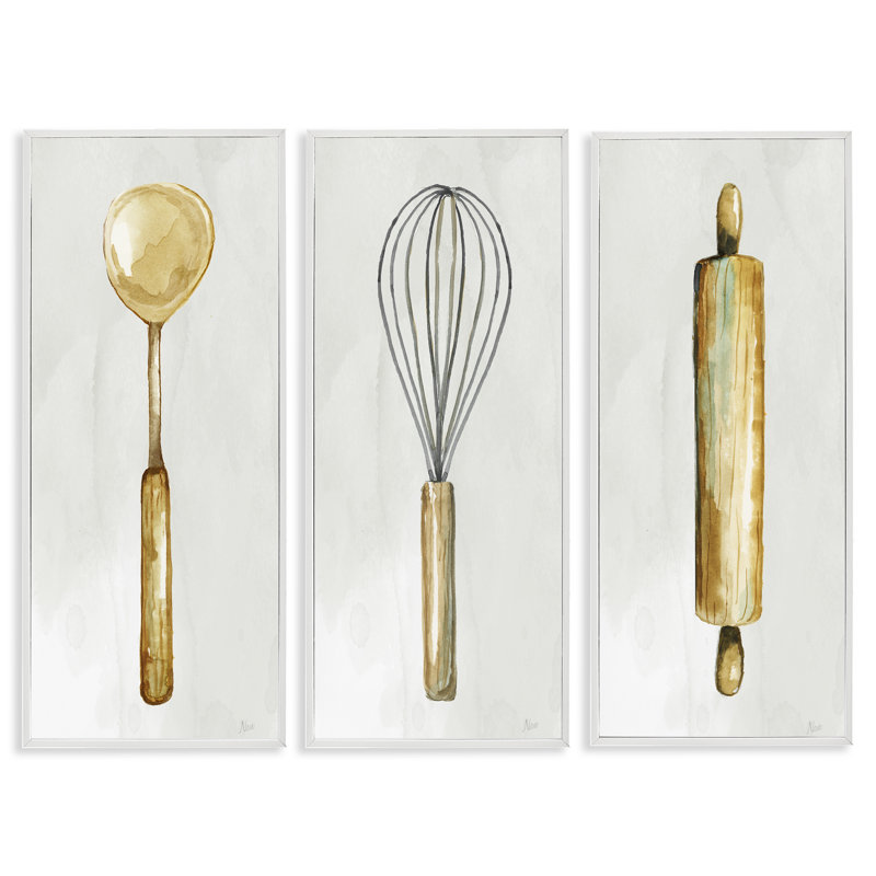  Ustensiles de cuisine traditionnels, ensemble de 3 giclées par Nan, Estampe numérique encadrée blanc bord de mer