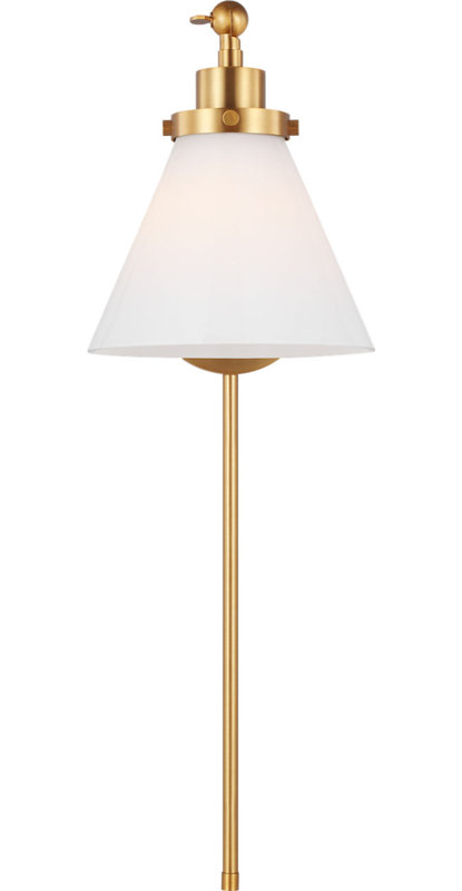 Wellfleet One-Arm Cone Sconce, Milk, Burnished Brass
