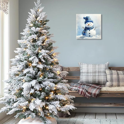 Joyeux Noël et écharpe bleue non encadrée 16 po x 16 po