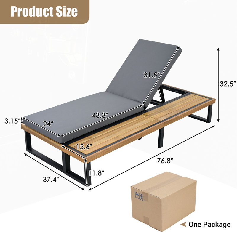 Chaise longue d'extérieur avec dossier réglable à 5 positions inclinables avec coussin, Gris