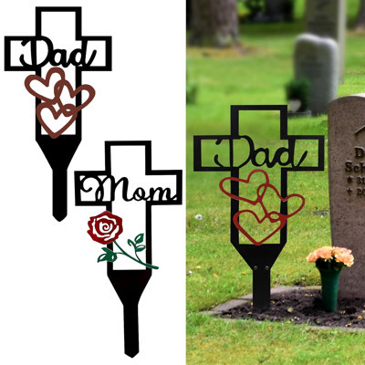 1pcs Large Metal Cross Garden Stake for Dad Mom, Cemetery Memorial Cross for Grave