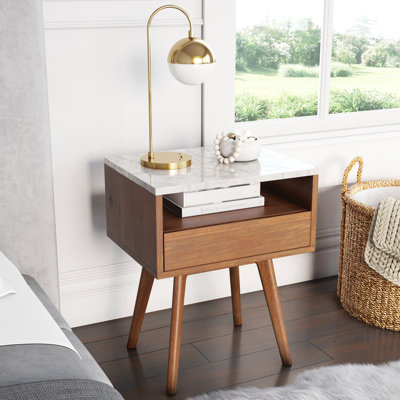 Faux Marble Nightstand with Drawer
