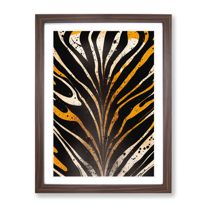 Zebra Skin Stripes No.1 - Single Picture Frame Painting, 34cm H x 25cm W x 2cm D, Walnut