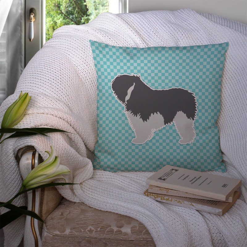 Coussin intérieur/extérieur Polish Lowland Sheepdog, H 14 po x l 14 po x P 3 po, Bleu