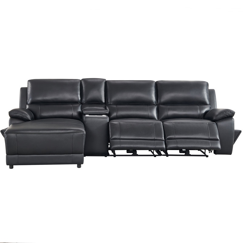 Carrabelle Leather Power Recliner Console,USB Port, Left Hand Facing, Black Genuine Leather