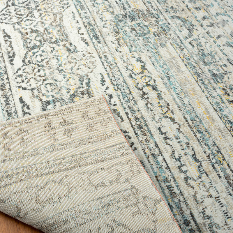 Tapis floral bleu / gris intérieur / extérieur Floral, Rectangle 2 pi x 3 pi