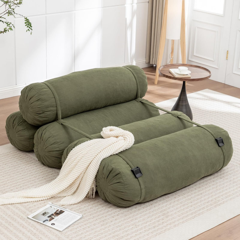 Boneless Modern Corduroy Compressed Adjustable Floor Sofa No Assembly Required, Green