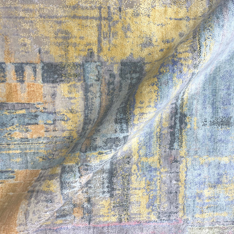 Silk Abstract Area Rug in Blue And Multi, Rectangle 6' x 9'