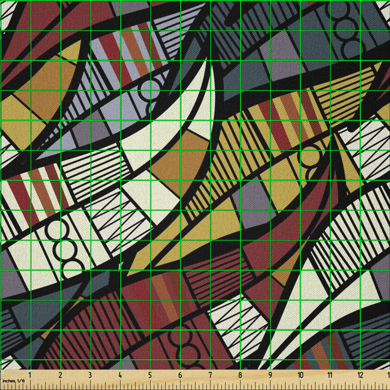 Daviette Diagonal Abstract Leaves with Circles Chevrons Lines Multi-Purpose Fabric