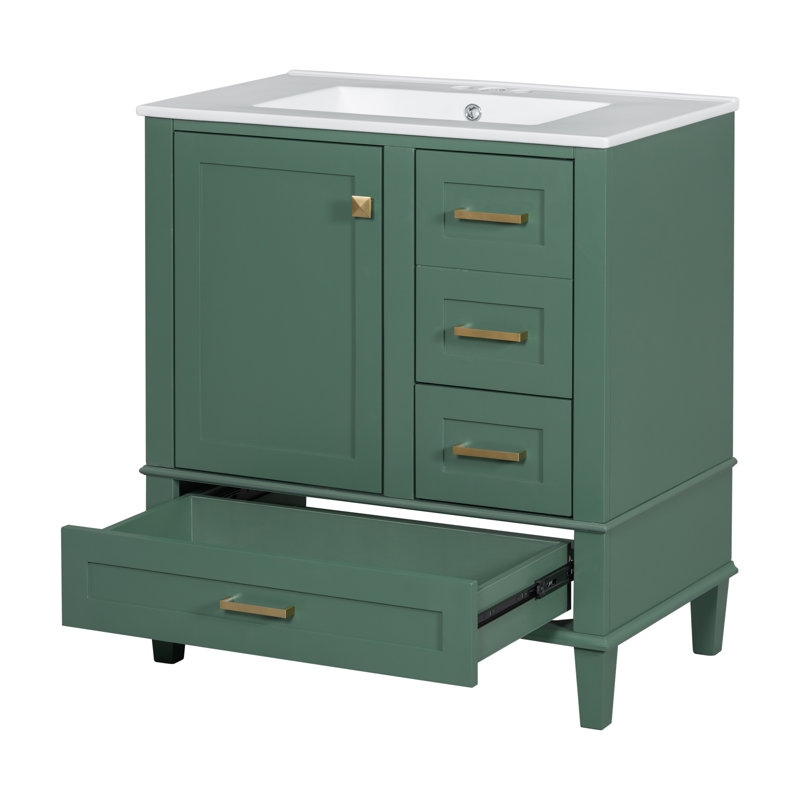 Ensemble de meuble-lavabo moderne 30 po avec lavabo 30 po, ensemble de rangement pour salle de bain avec porte à fermeture douce et 3 tiroirs, structure en bois massif