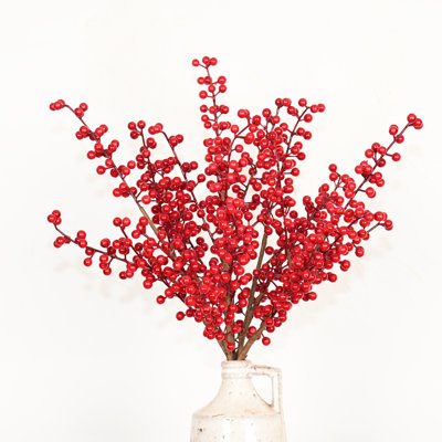 16" Artificial Fall Sprays Berry Branches For Vase Filler, Farmhouse Long Stem Faux Flower For Holidays, Wedding Party Table Decoration, Fall Winter Home Decor, Set Of 5
