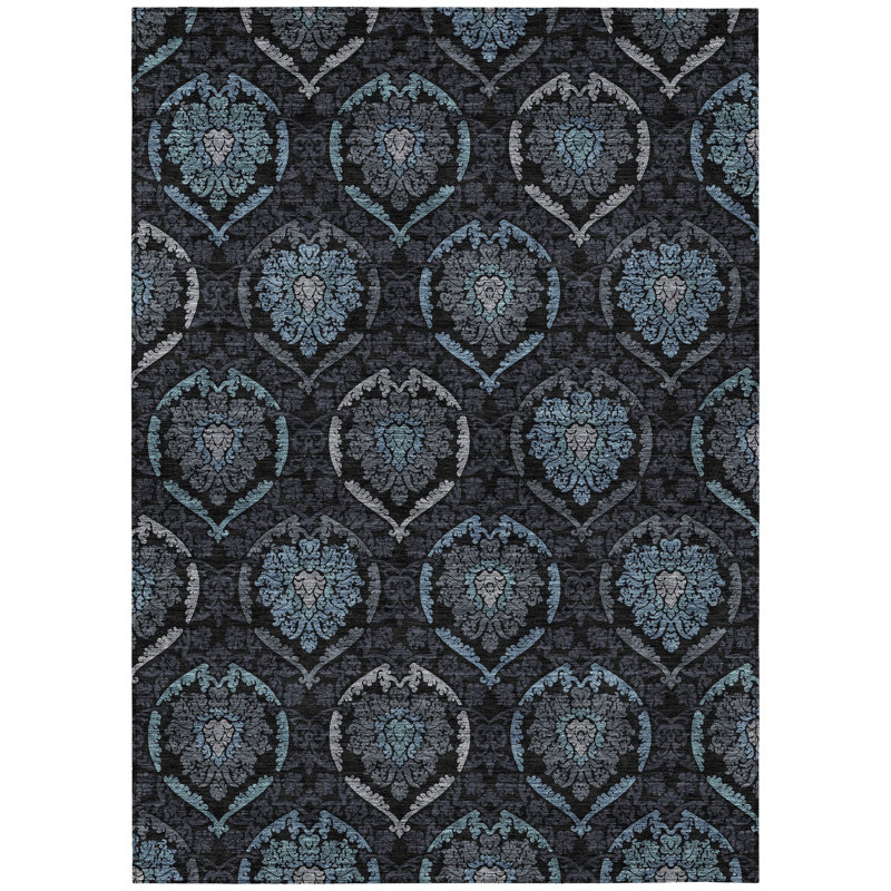 Sharinda Washable Damask Indoor / Outdoor Rug, Rectangle 3' x 5'