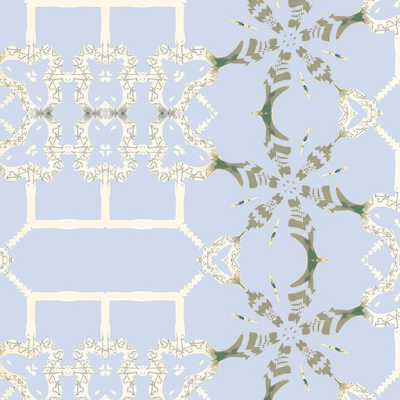 Arachné | Papier peint treillis Modern Chinoiserie, Ivoire / bleu / gris / beige