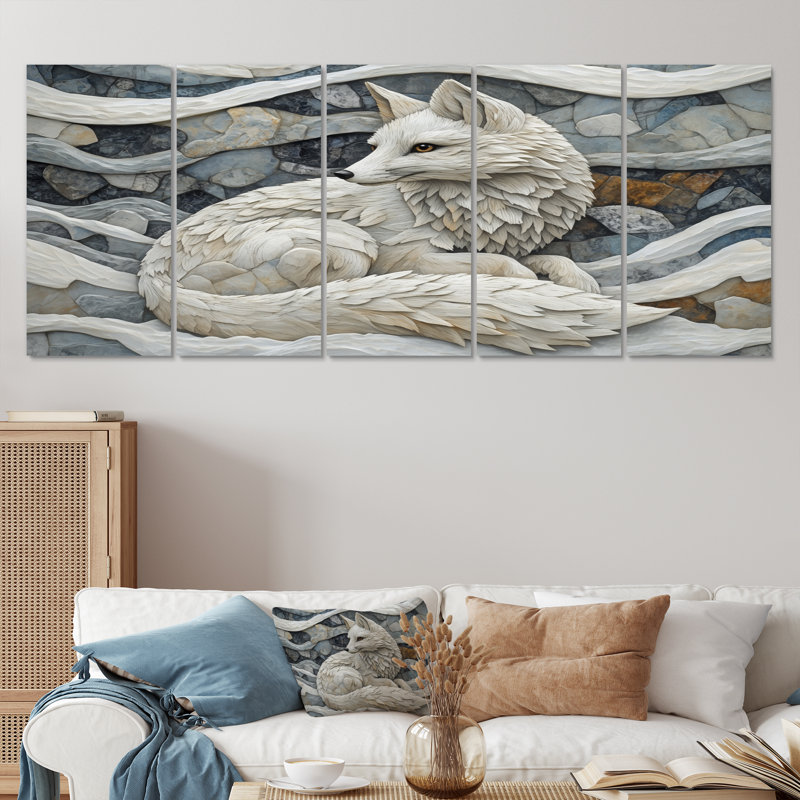 Blanc, renard arctique blanc dans le Yukon III - loup, ensemble d'art mural, H 28 po x l 60 po