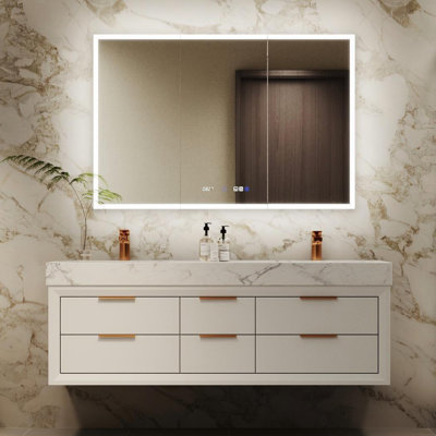 60'' Wall Mounted Double Bathroom Vanity with Engineered Stone Top