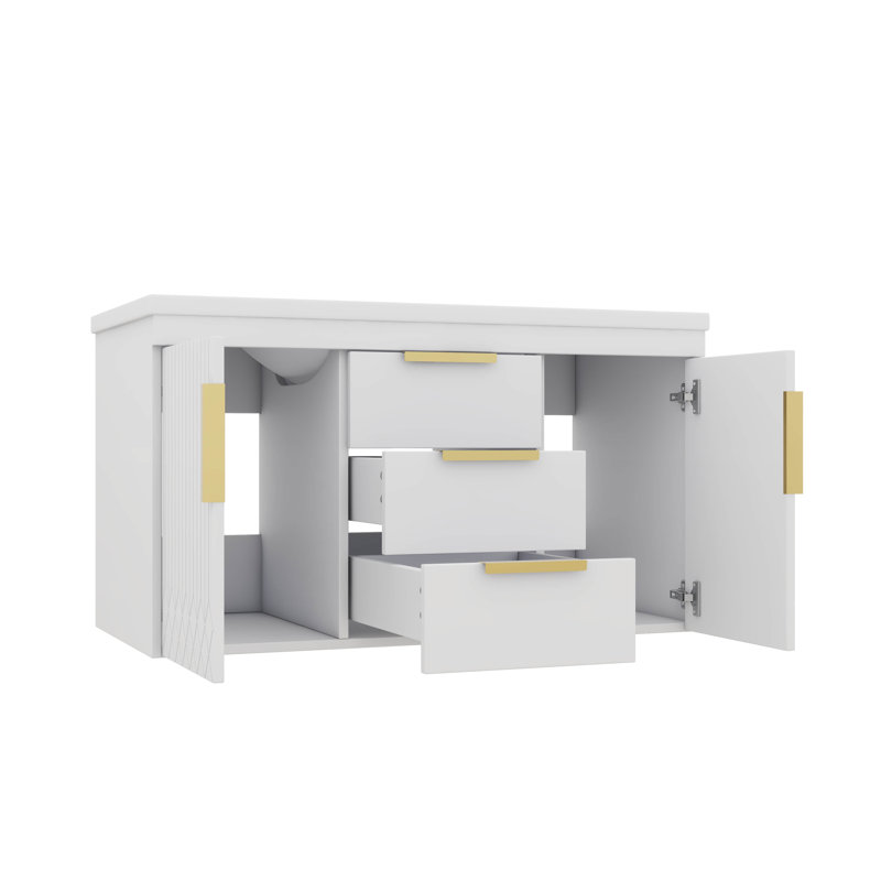 Meuble-lavabo mural 36 po avec lavabo 2 portes et 2 tiroirs avec ligne Decor, Blanc