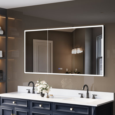 60'' W X 30'' H Recessed Or Surface Mount Black Frame LED Medicine Cabinet With Adjustable Shelves