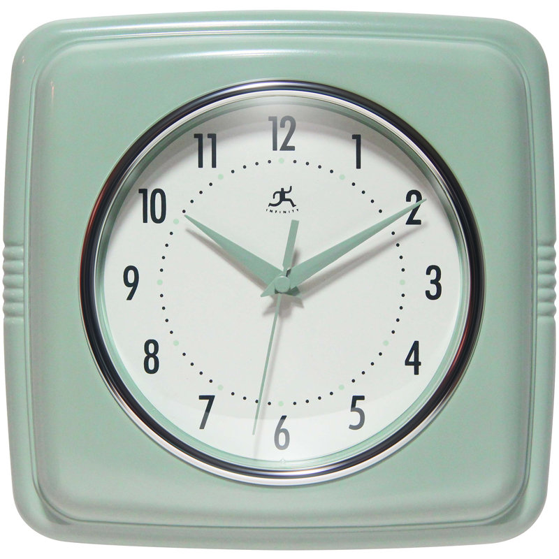 Orrwell Square Plastic Wall Clock 9.25 Inches, Sage Green/Off-White