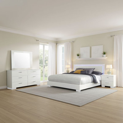 Sok 4 Piece Bedroom Set Faux Leather High Gloss