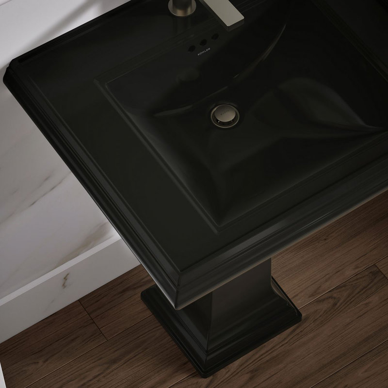 Memoirs® Rectangular Pedestal Bathroom Sink with Overflow, Black Black™, Single Hole Faucet