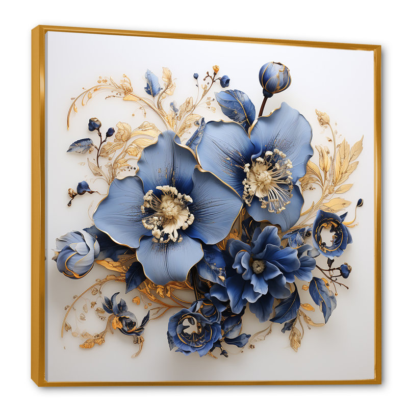 Blue Orchids Whispered Symphony, H 16 po x l 16 po x P 1 po, Cadre flottant doré