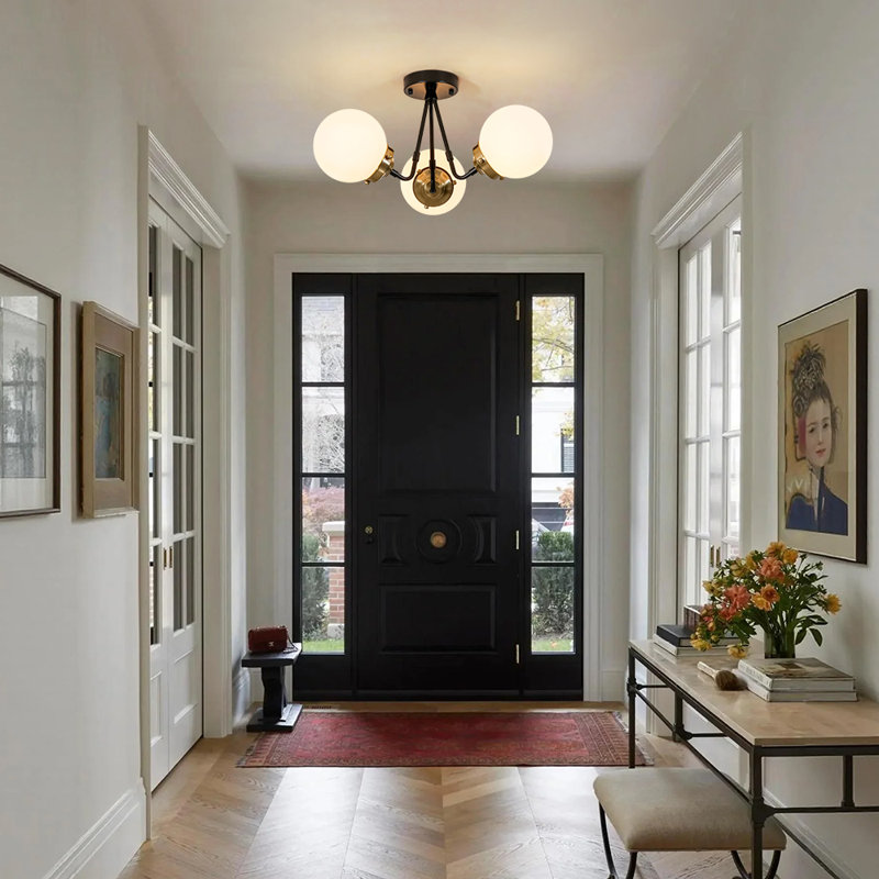 3-Light Brass Accents Frosted Glass Semi-Flush Mount