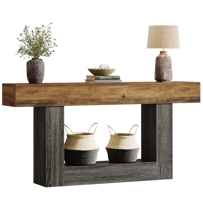 63" Wood Console Table for Entryway, Narrow Sofa Table Behind Couch for Living Room, Hallway, Dark Brown/Dark Gray