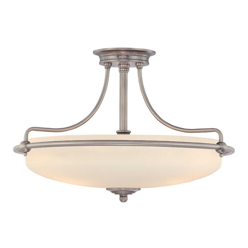 Elberta Glass Semi Flush Mount, Antique Nickel