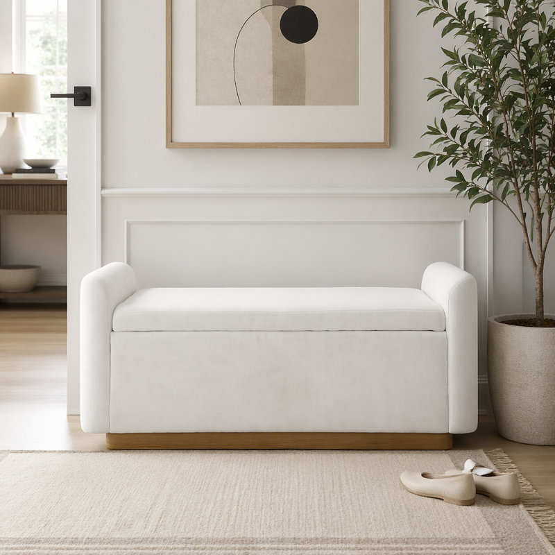Banc 49 po avec rangement, repose-pieds avec charnière de sécurité, Beige