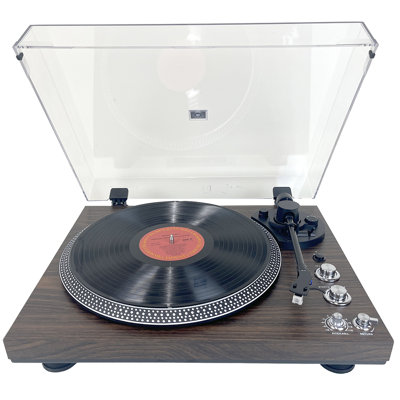 Vintage Belt Drive Vinyl Turntable Record Player, Wireless Bluetooth Audio, Built-in Pre Amplifier, Supports 33/45 RPM LP Records with RCA Line Out