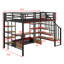 Lit mezzanine double avec escalier, structure de lit mezzanine en métal avec table de rangement basse et tablettes-2539920