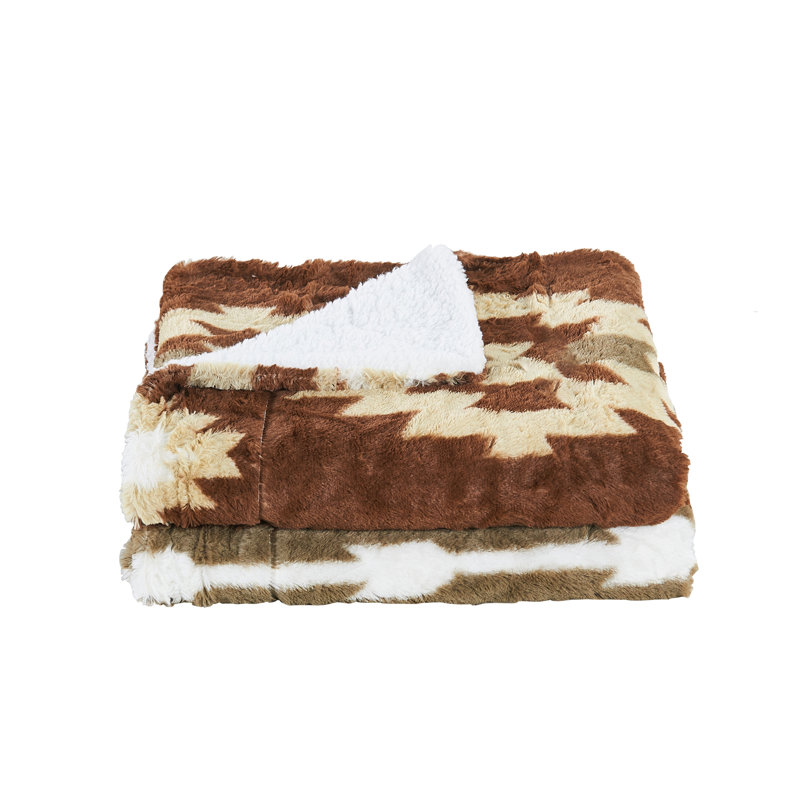 Southwest Faux Fur Sherpa Throw Blanket, Café, L 80 po x l 60 po