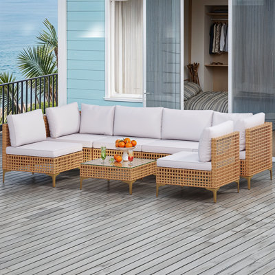  Canapé modulaire d'extérieur 7 pièces avec table basse et coussins moelleux